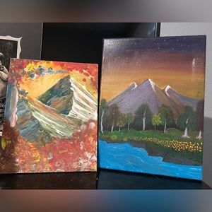 Two paintings of mountains